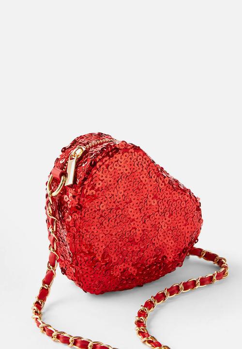 Cotton On - Sequin mini heart bag - varsity red sequin