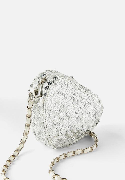 Cotton On - Sequin mini heart bag - vanilla sequin