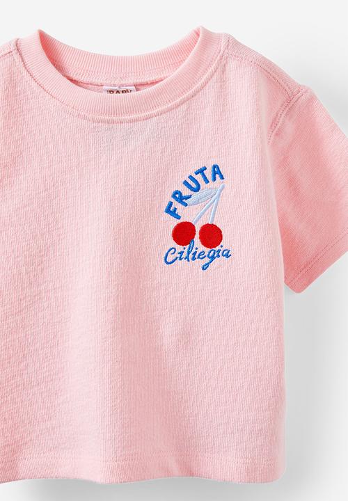 Cotton On - Tyla knit tee - blush pink/fruta ciliegia