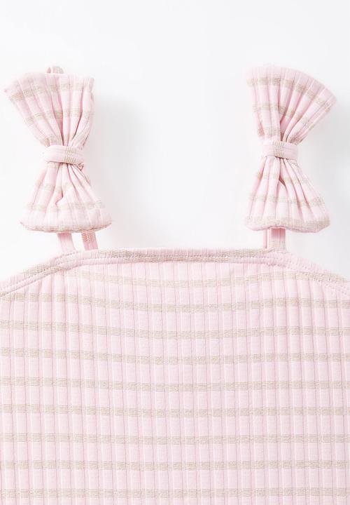 Cotton On - Bow one piece - marshmellow/shimmer stripe