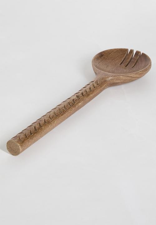 Sixth Floor - Carved wood serving spoons set of 2 - Natural