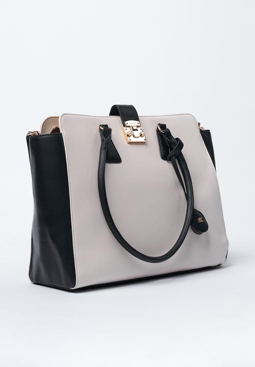 Anne Klein - Exclusive Tote With Laptop Case & Crossbody Strap Bag-Parchment/Black