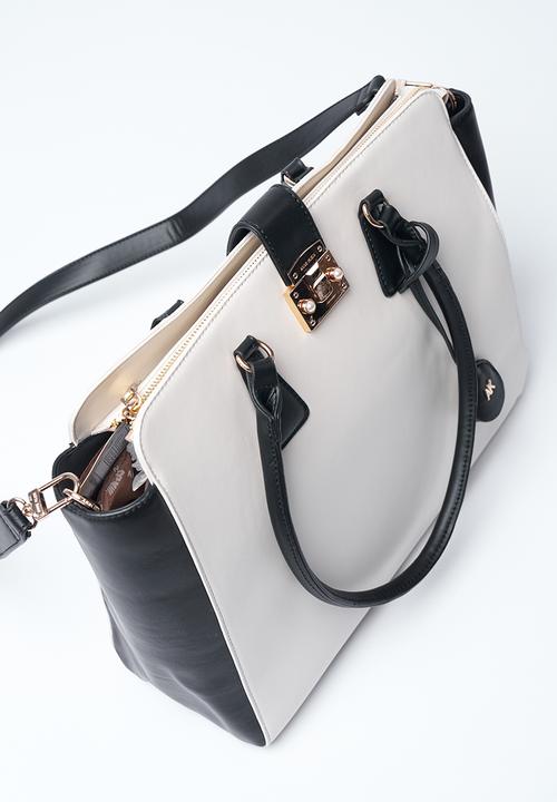 Anne Klein - Exclusive Tote With Laptop Case & Crossbody Strap Bag-Parchment/Black