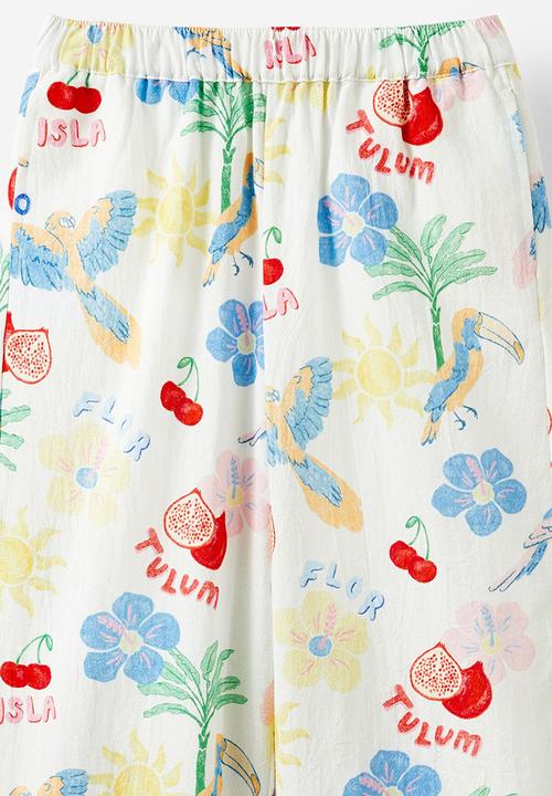 Cotton On - Scarlette woven pants - dark vanilla/tropical birds
