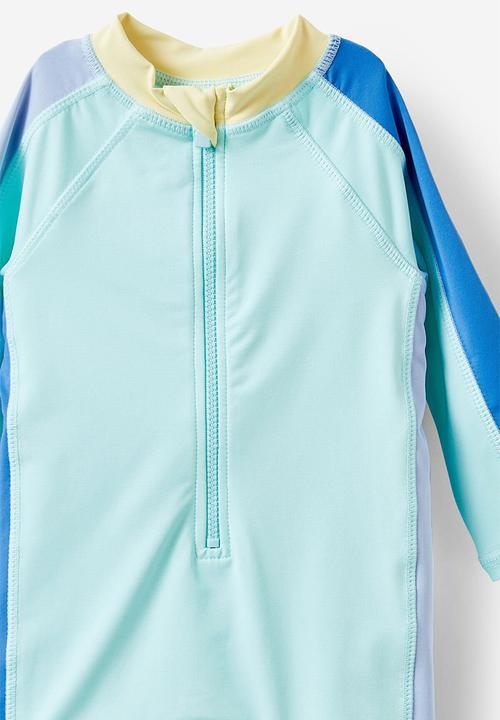 Cotton On - Cameron long sleeve swimsuit - blue aura/colourblock