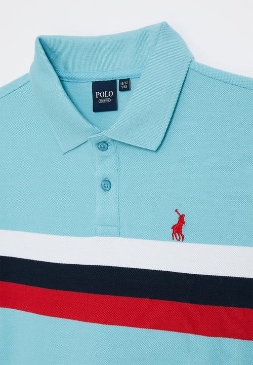 POLO - Boys warren striped short sleeve golfer - ocean