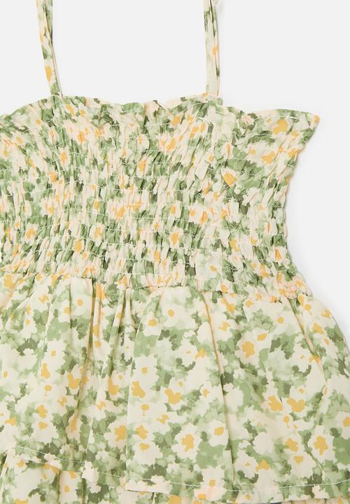 Pop Candy - Tiered skirt dress with shirred bodice - green floral
