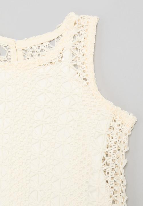 Pop Candy - Fringe hem crocheted top - ecru