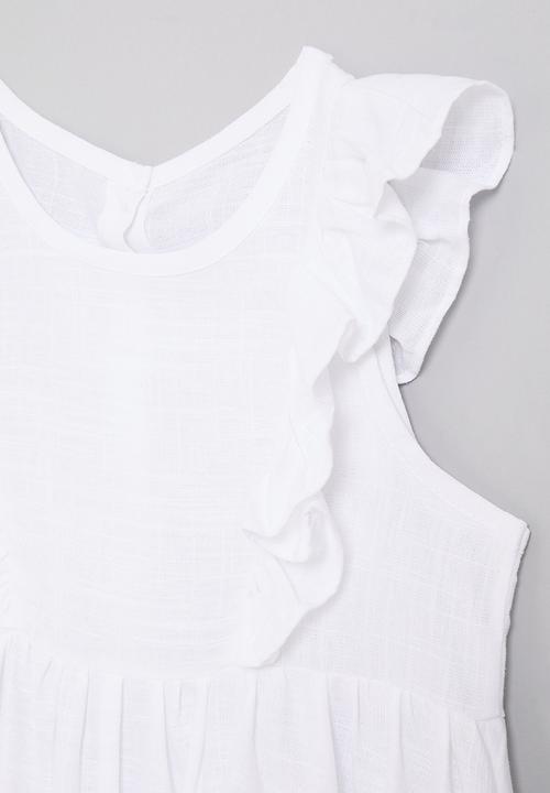 Pop Candy - Sleeveless dress with mock button closure - white