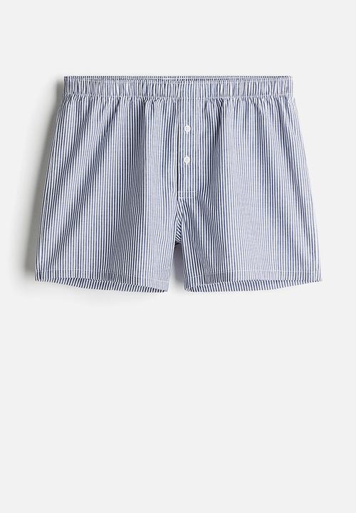 H&M - 3-Pack woven cotton boxer shorts - light blue/navy blue