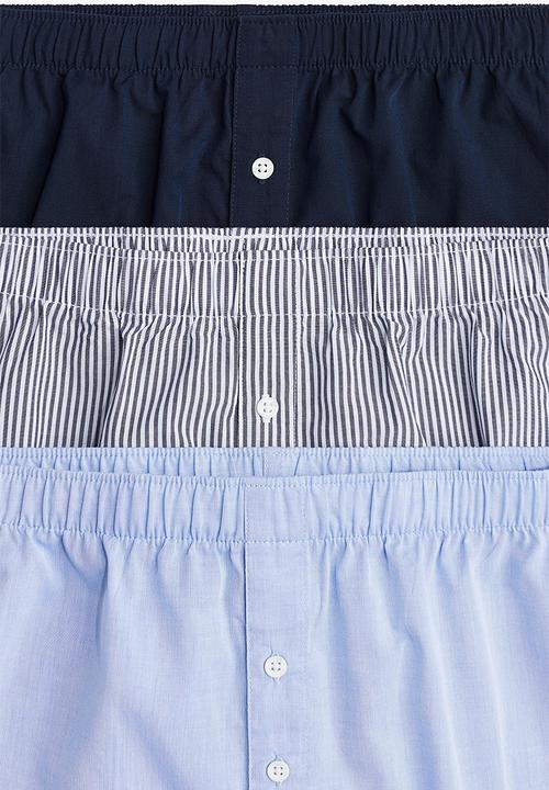 H&M - 3-Pack woven cotton boxer shorts - light blue/navy blue