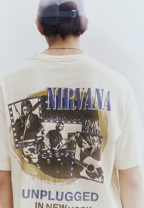 H&M - Loose fit vintage-look printed t-shirt - light beige nirvana