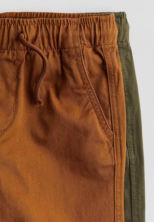 H&M - 2 pack cotton joggers - dark khaki green & brown