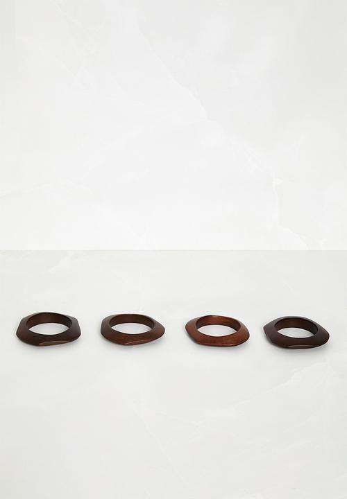 Sixth Floor - Organic shape wooden napkin ring set of 4 - Natural