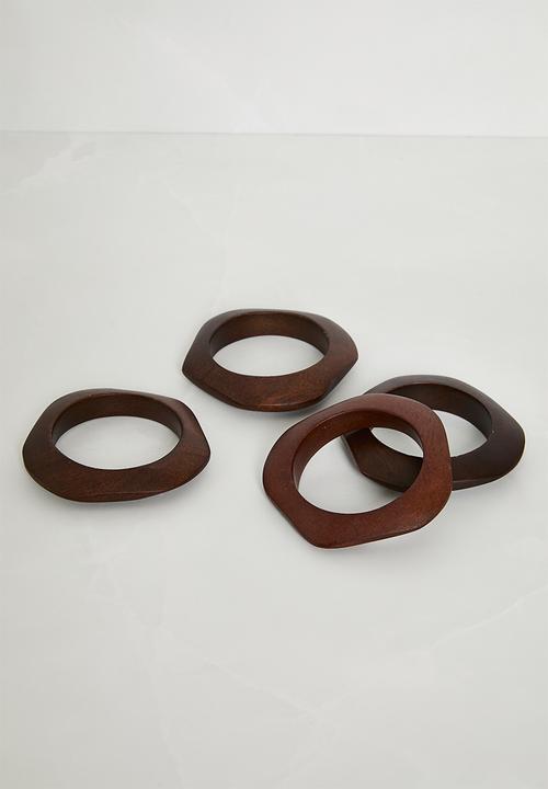 Sixth Floor - Organic shape wooden napkin ring set of 4 - Natural