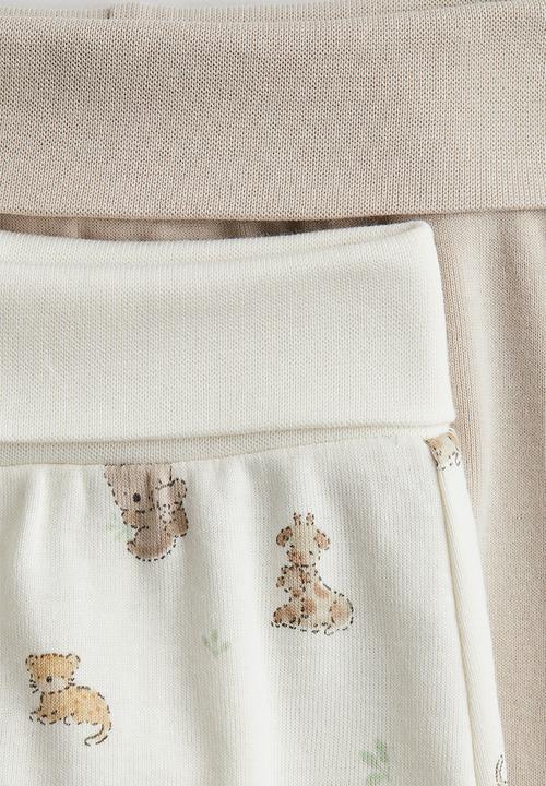 H&M - 2-Pack foldover-waist trousers - light beige/animals 