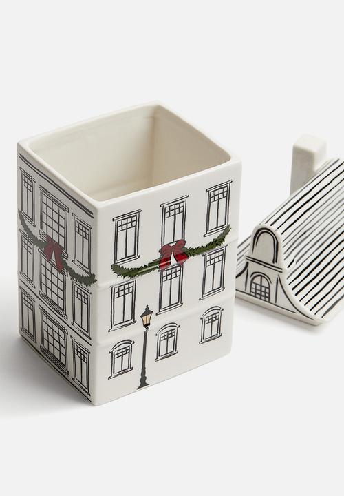 H&M - Lidded stoneware christmas container - white house