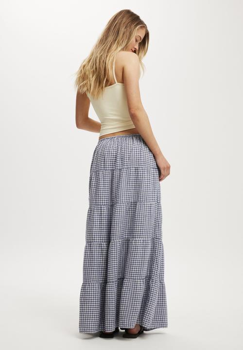 Cotton On - Haven multi tiered maxi skirt - harri check navy