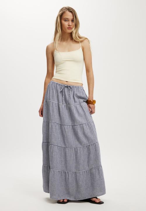 Cotton On - Haven multi tiered maxi skirt - harri check navy