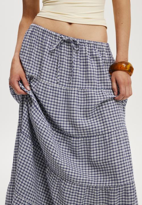 Cotton On - Haven multi tiered maxi skirt - harri check navy
