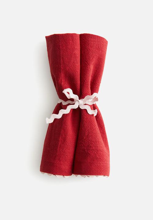 H&M - Scalloped-edge table runner - red/beige