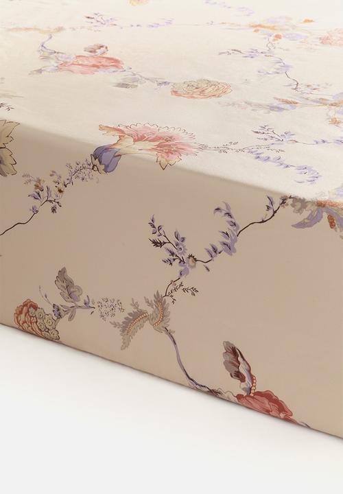 H&M - Patterned satin fitted sheet - light beige floral