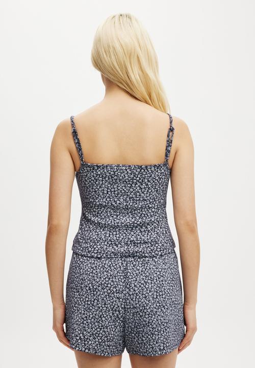 Cotton On - Ruffle pointelle cami - navy vision damari ditsy
