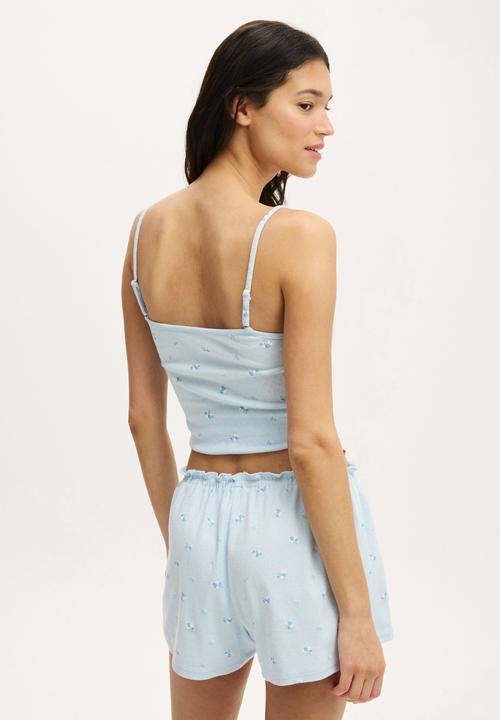 Cotton On - Ruffle pointelle cami - ballad blue aleigha ditsy