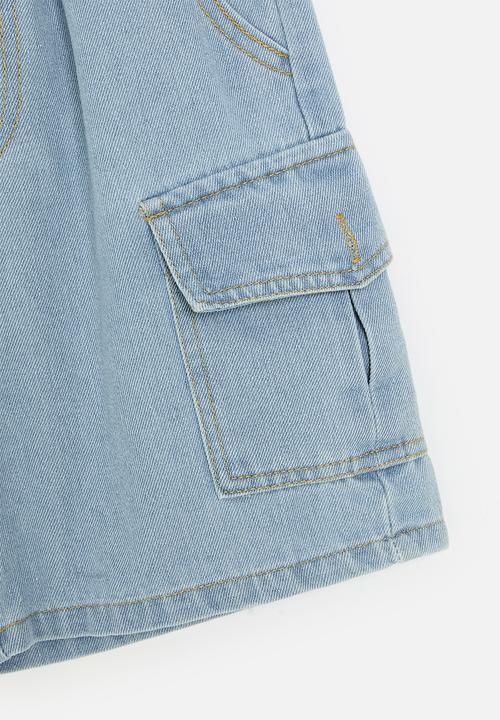 Pop Candy - Denim utility shorts - stone wash