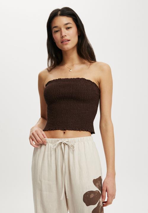 Alina shirred tube top - dark oak