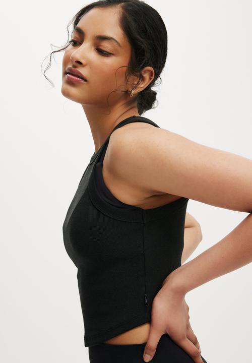 Cotton On - Active Rib Curved Hem Tank - Black