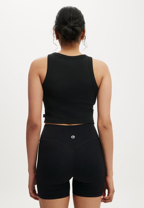 Cotton On - Active Rib Curved Hem Tank - Black
