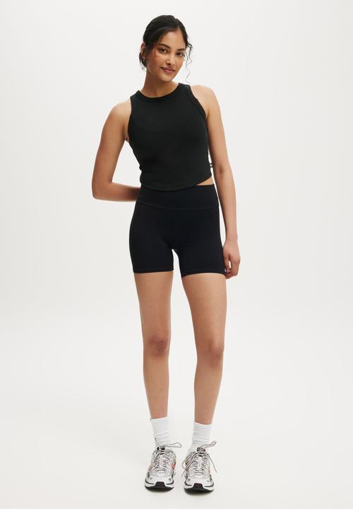 Cotton On - Active Rib Curved Hem Tank - Black