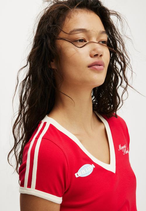 Cotton On - V neck retro baby graphic tee - oregon mount hood / crimson red