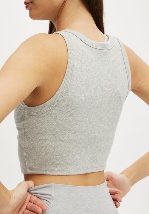 Cotton On - Active Rib Curved Hem Tank - Grey Marle