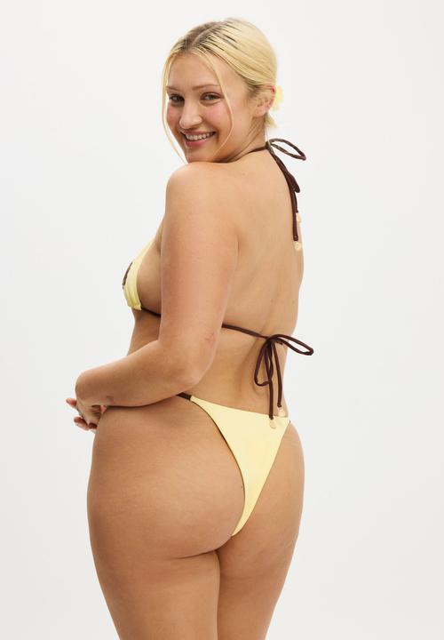 Cotton On - Embroidered Tanga Brazilian Bikini Bottom - sunshine/clam