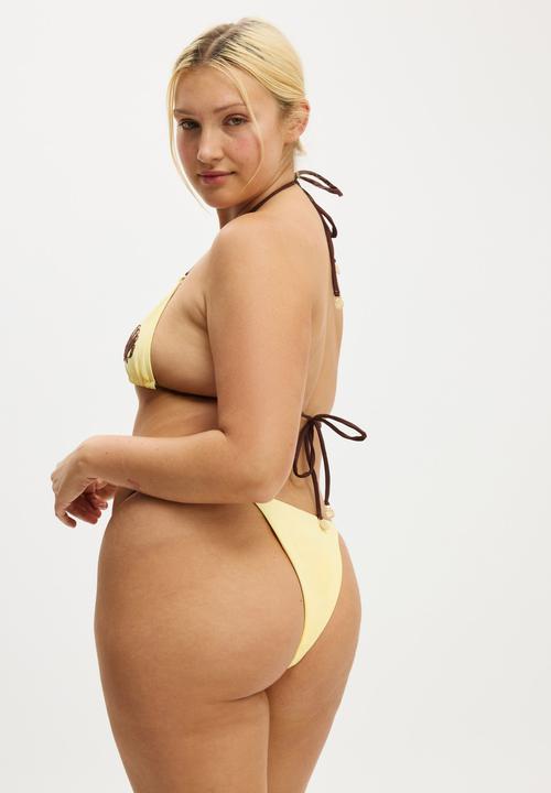 Cotton On - Embroidered Micro String Triangle Bikini Top -  Sunshine/clam