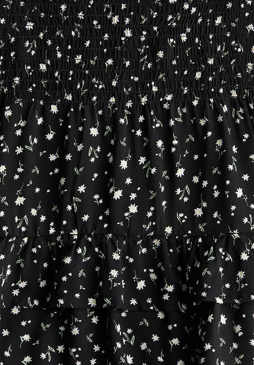 H&M - Smock-detail dress - black floral 