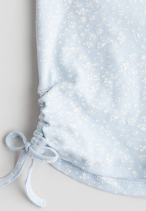 H&M - Drawstring-detail jersey top - light blue floral 