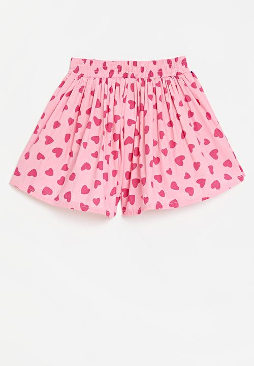 Pop Candy - Heart print flared shorts - pink & red