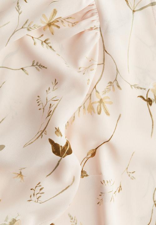 H&M - Tie-belt dress - powder pink floral
