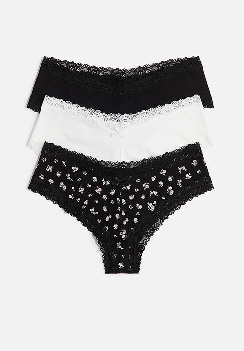 H&M - 3 pack cotton and lace hipster briefs - black floral