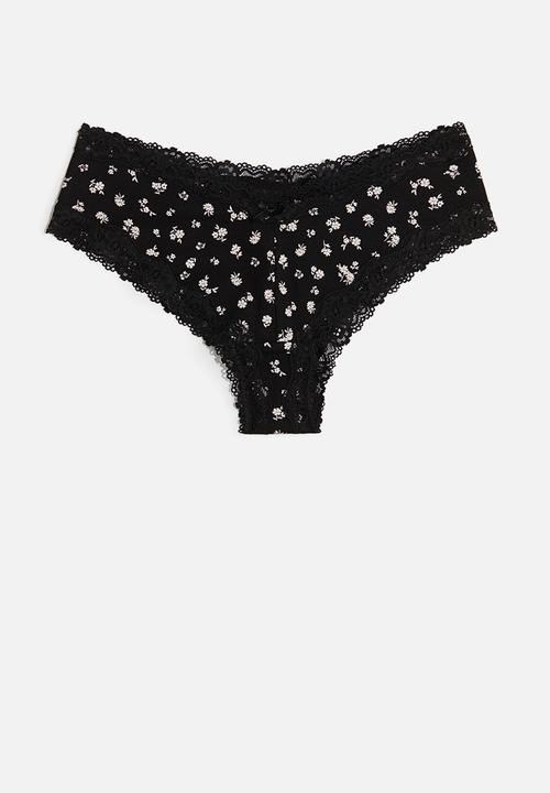 H&M - 3 pack cotton and lace hipster briefs - black floral