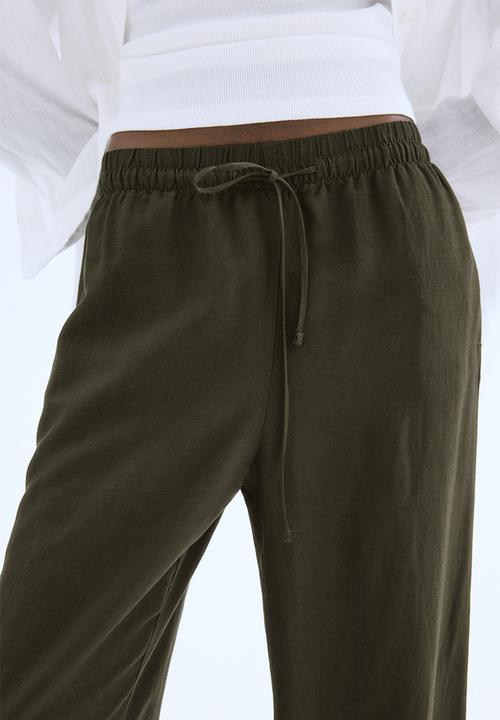 H&M - Linen-blend trousers - dark khaki green