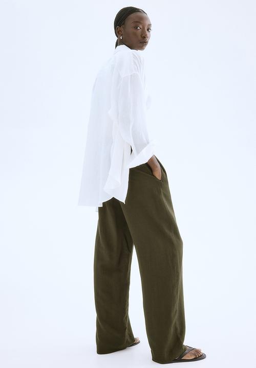 H&M - Linen-blend trousers - dark khaki green
