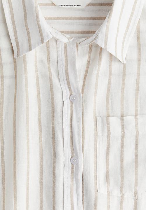 H&M - Linen-blend shirt - white/beige striped 