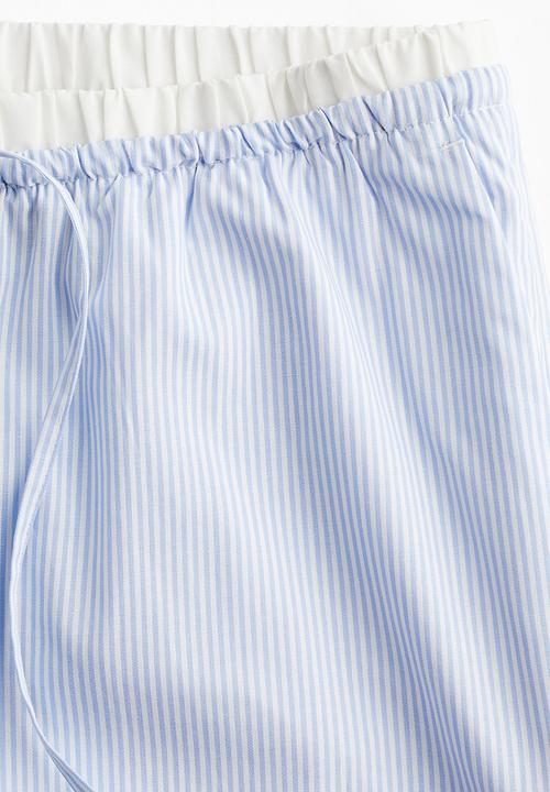 H&M - Double-waistband poplin drawstring trousers - light blue striped