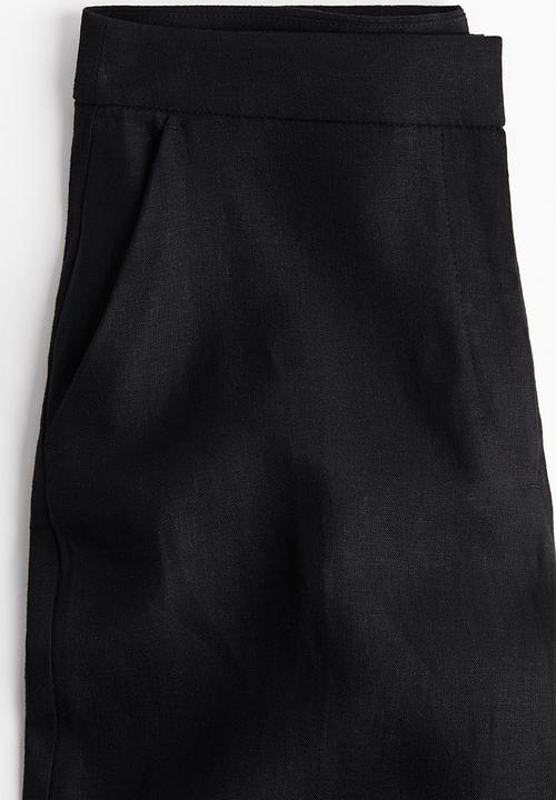 H&M - Wide linen-blend trousers - black