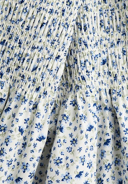 H&M - Smocked poplin dress - white & blue floral