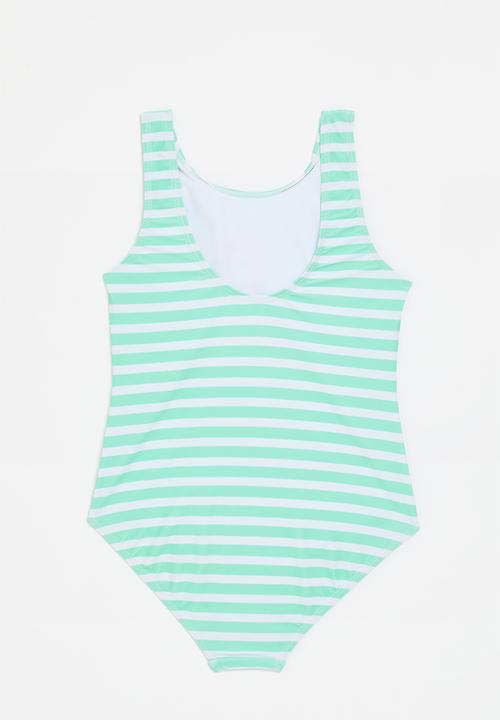 Pop Candy - Flamingo placement print bathing suit - aquamarine stripes